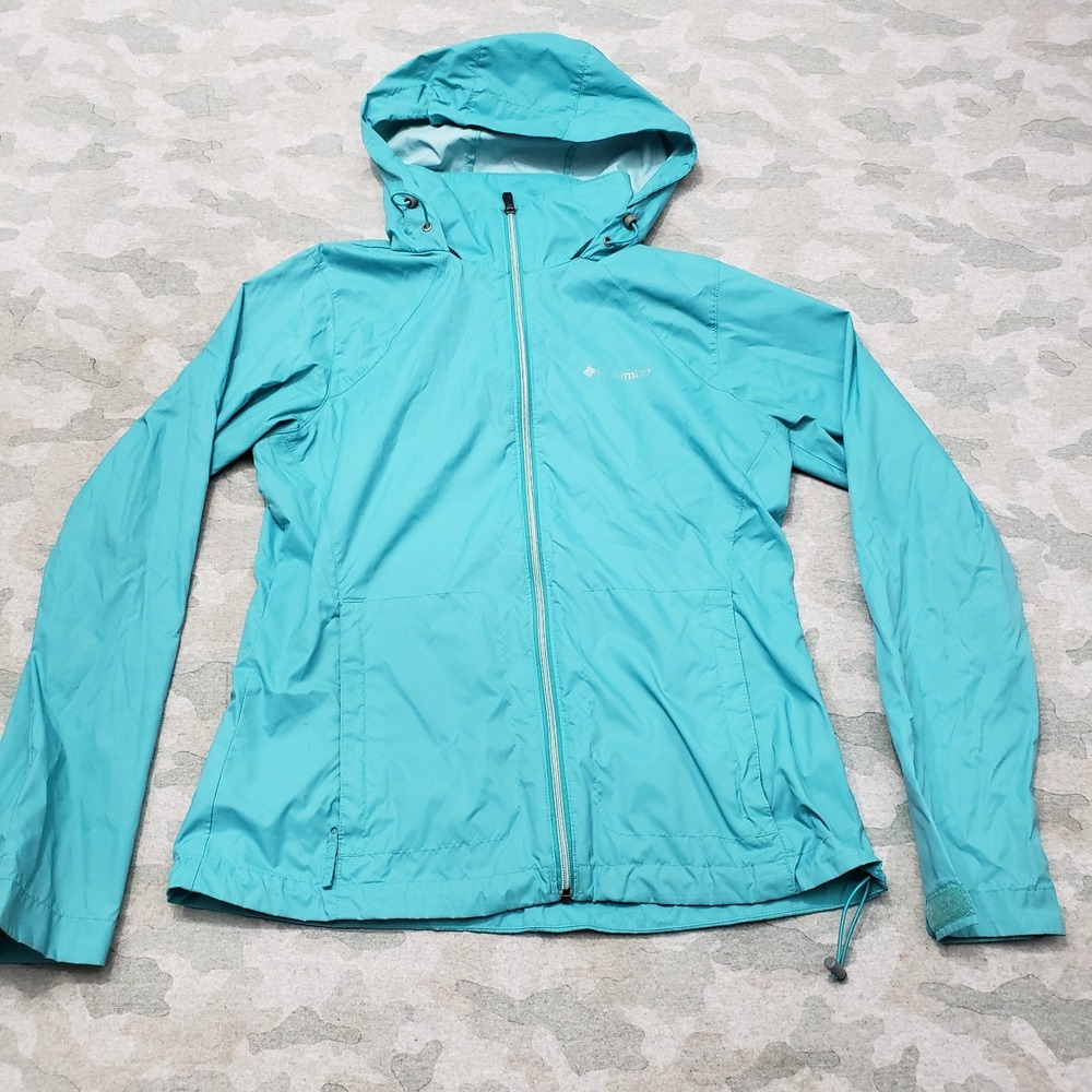 Columbia Windbreaker Jacket Womens Medium Blue Hooded Full Zip Outdoors Travel